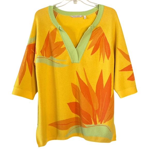 SOFT SURROUNDINGS La Paradiso Size Large Yellow/Orange Tropical Autumn Sweater - Picture 1 of 5